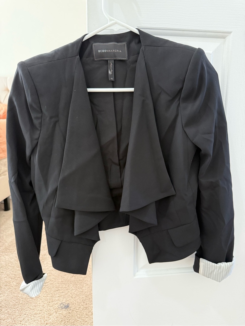BCBGMaxAzria Black Draped Waterfall Blazer Jacket